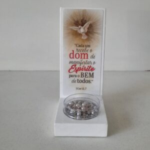 Lembrança De Crisma Madeira Branca Vertical Com Terço