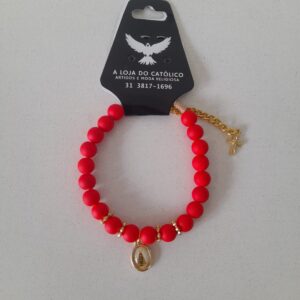 Pulseira Terço Perola Aparecida Vermelha