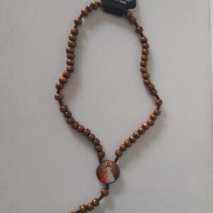 Terço Madeira Com Foto Resinada Jesus Misericordioso