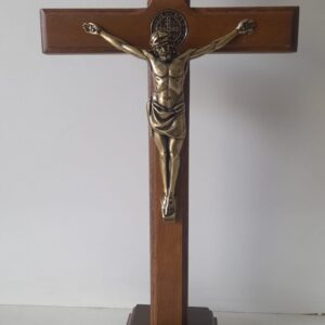 Adorno Cruz Madeira De Mesa e Parede São Bento Ouro Velho 28cm