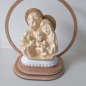 Sagrada Família Busto Com Pérolas 10cm Gesso Com Circulo Mdf(Cod 2575)